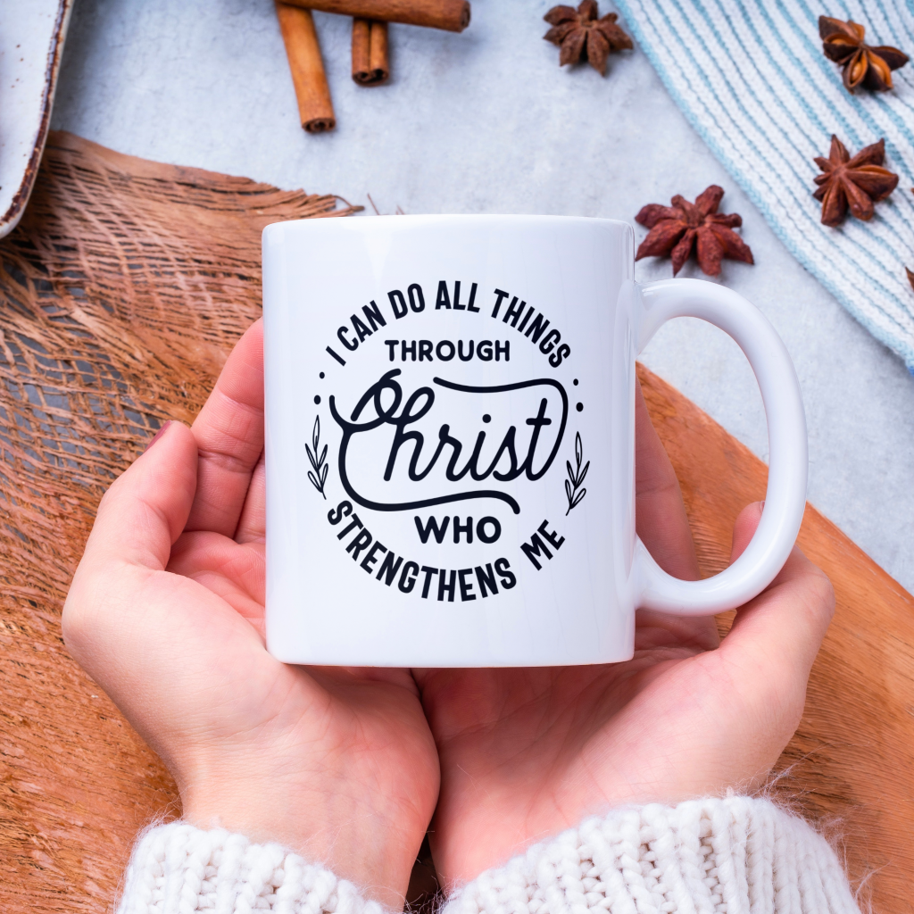 Christ Who Strengthens Me Premium Mug 11oz tosave1life.com