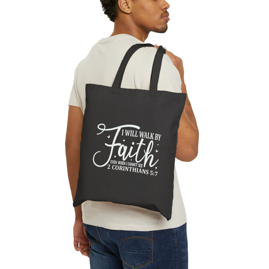 Walk By Faith Premium Tote Bag Black 15" x 16" tosave1life.com