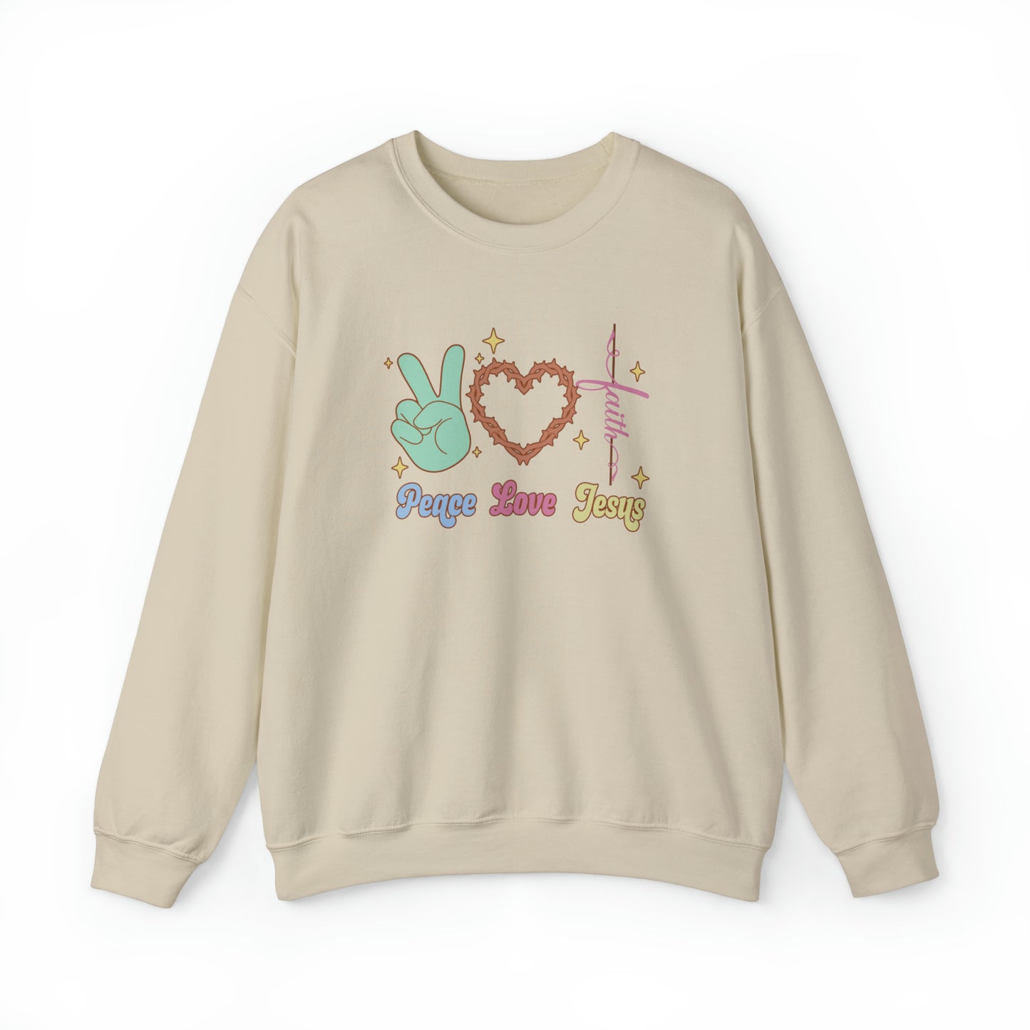 Peace Love Jesus Premium Sweatshirt Sand tosave1life.com