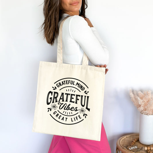 Grateful Vibes Premium Tote Bag Natural 15" x 16" tosave1life.com