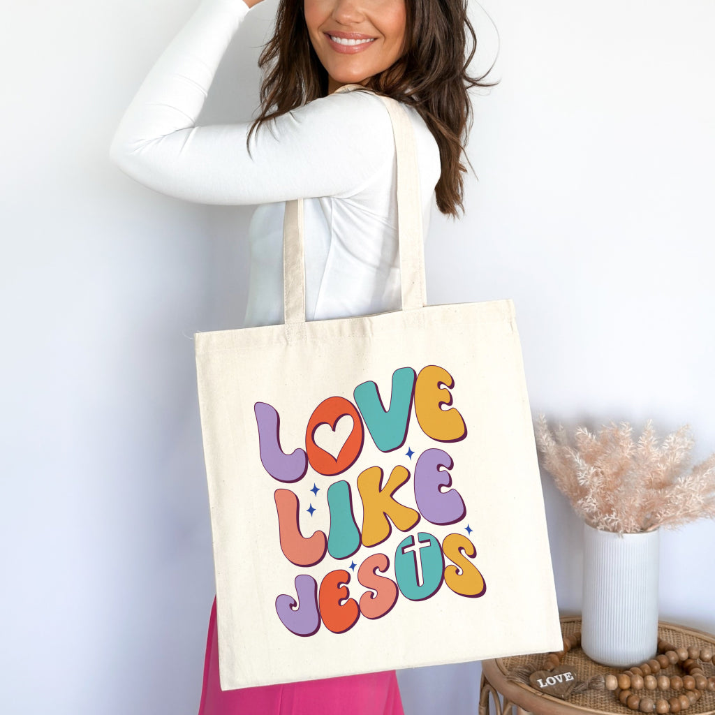 Love Like Jesus Premium Tote Bag Natural 15" x 16" tosave1life.com