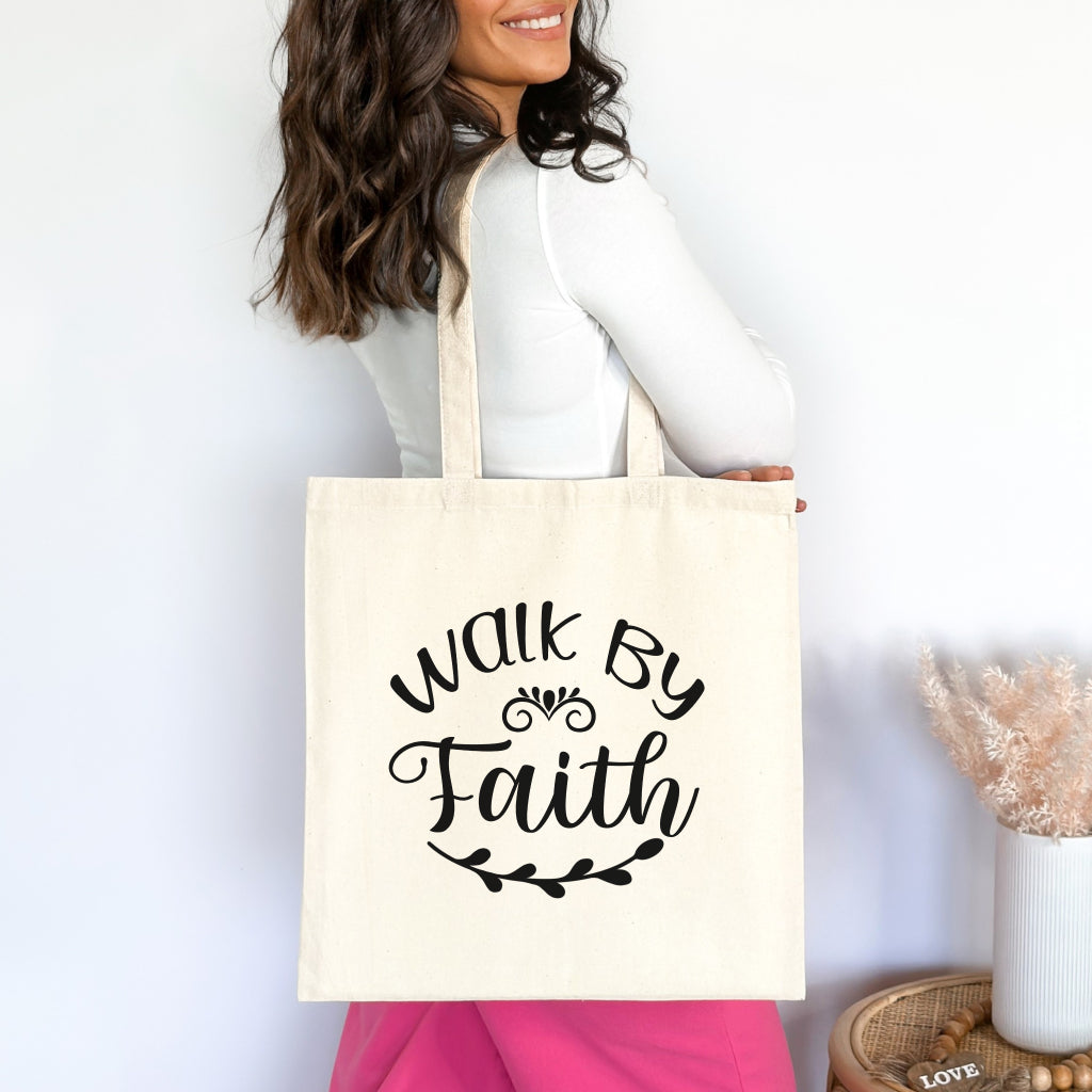 Walk by Faith Premium Tote Bag Natural 15" x 16" tosave1life.com