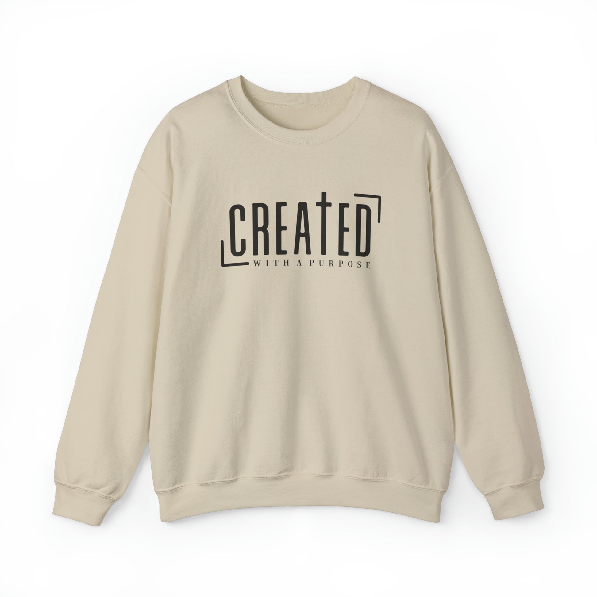 Created With a Purpose Christian Sweatshirt Sand tosave1life.com