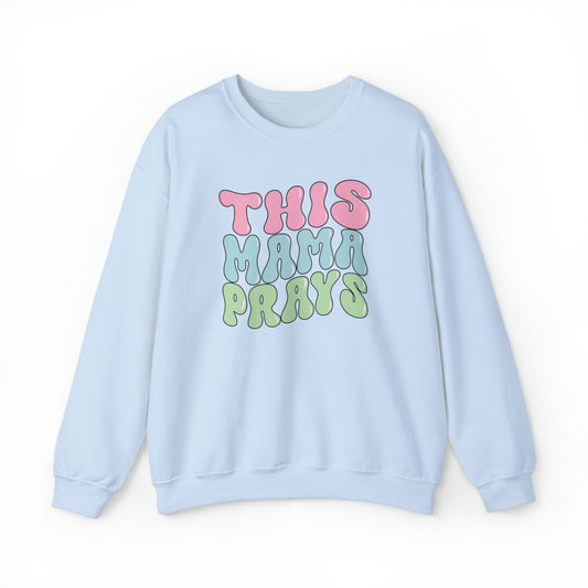 This Mama Prays Christian Sweatshirt Light Blue tosave1life.com