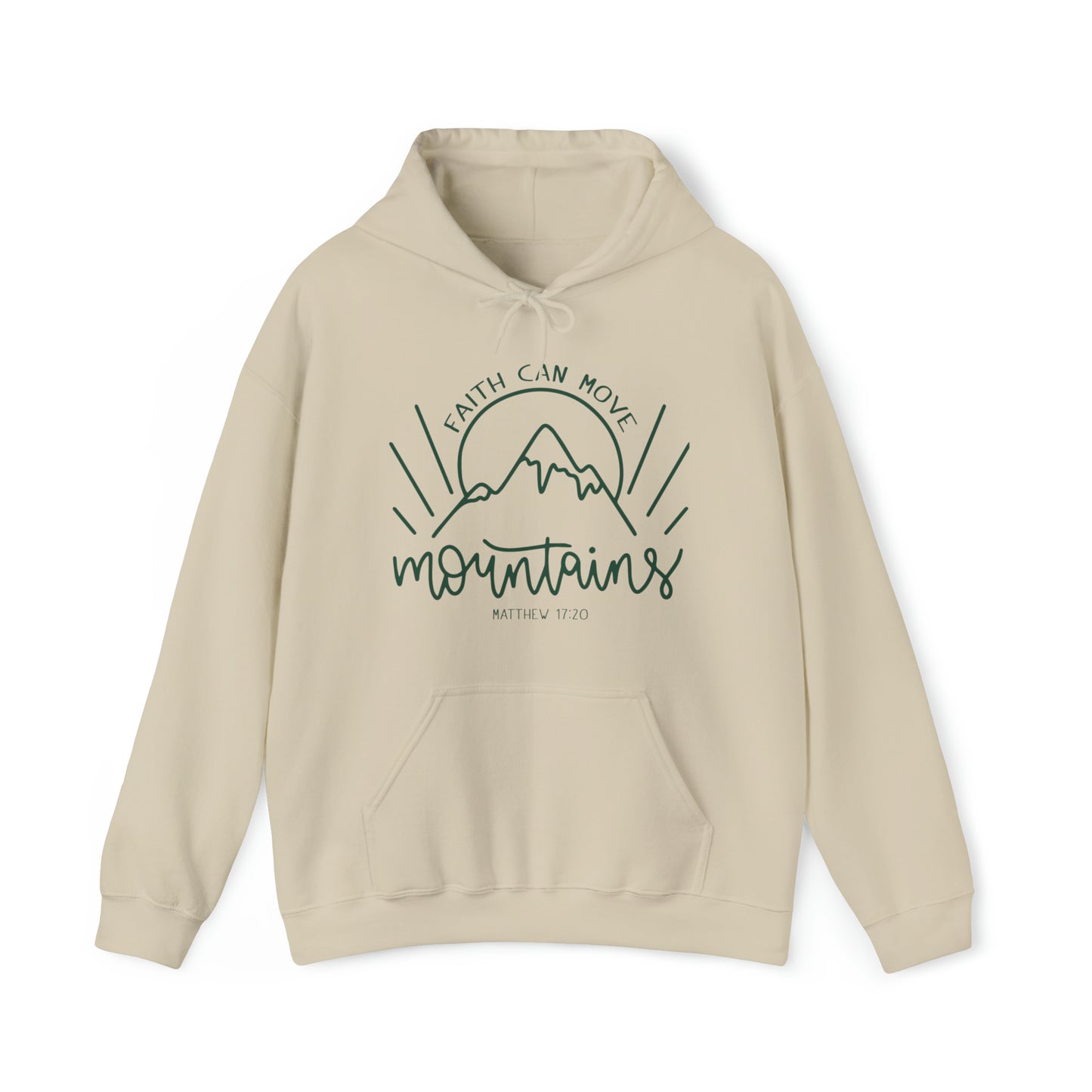 Faith Can Move Mountains Christian Hoodie Sand tosave1life.com