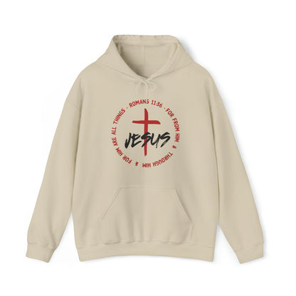 Jesus Romans 11:36 Christian Hoodie Sand tosave1life.com