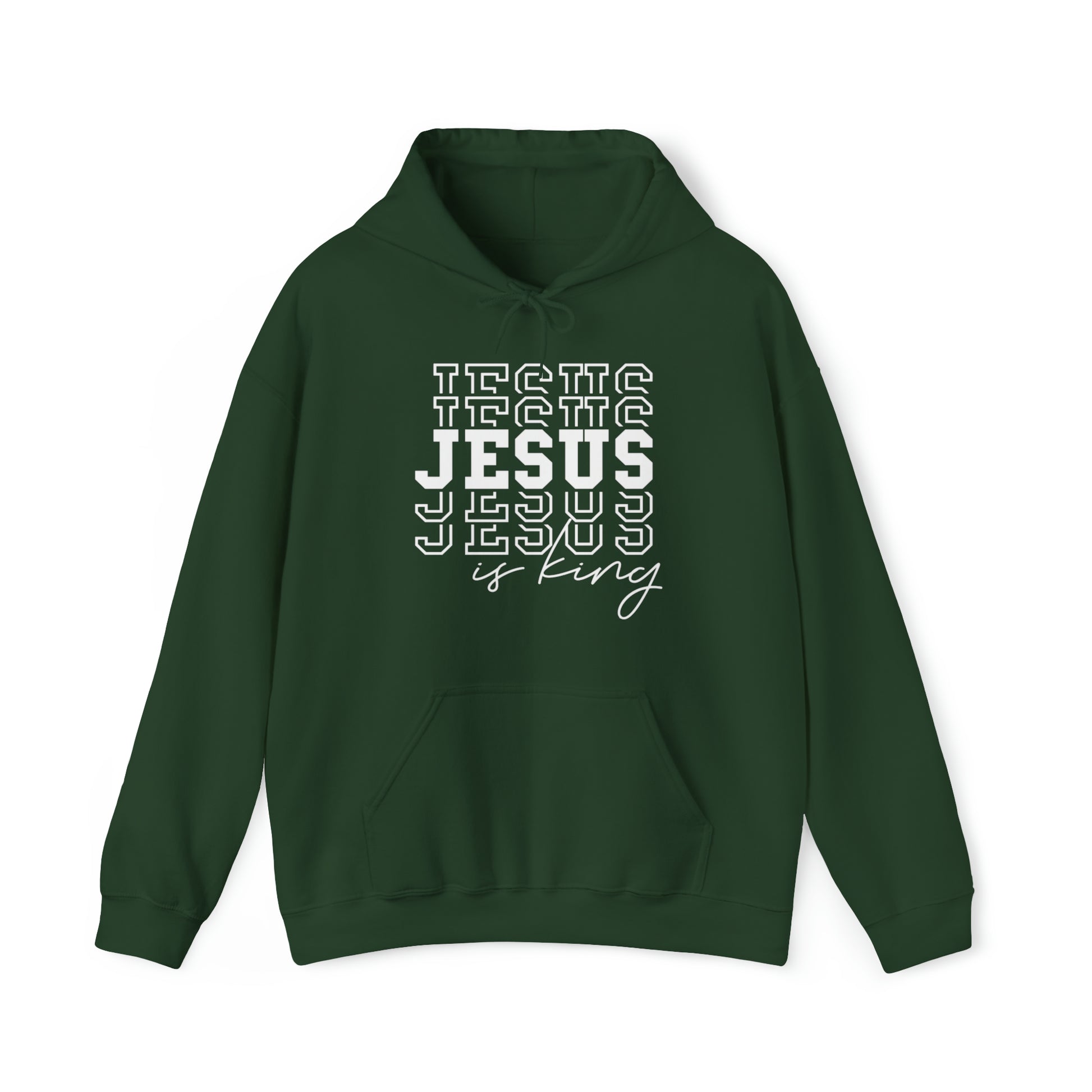 Jesus is King Christian Hoodie Forest Green tosave1life.com