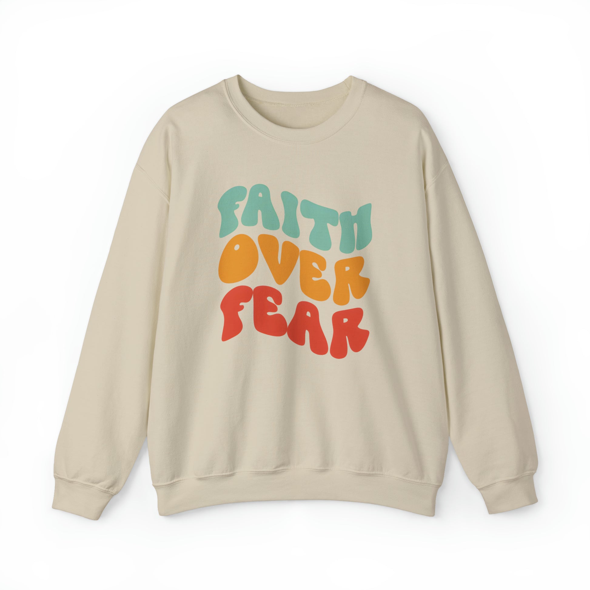 Faith Over Fear Christian Sweatshirt Sand tosave1life.com