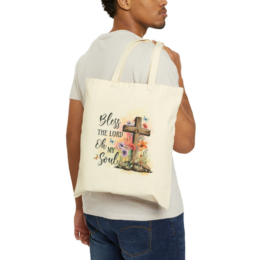 Bless The Lord Christian Tote Bag Natural 15" x 16" tosave1life.com