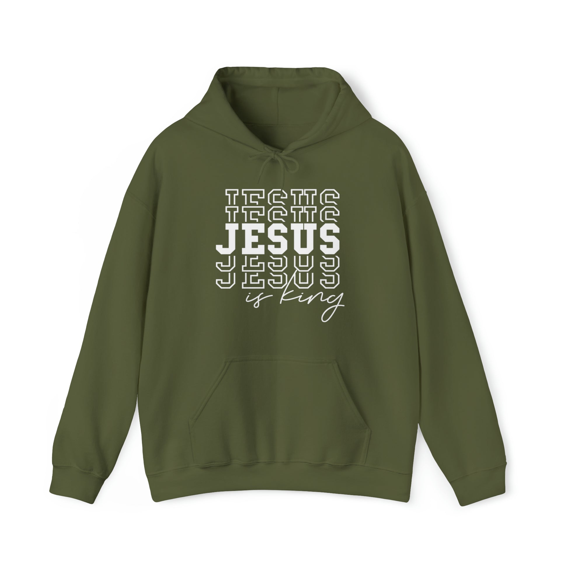 Jesus is King Christian Hoodie Military Green tosave1life.com