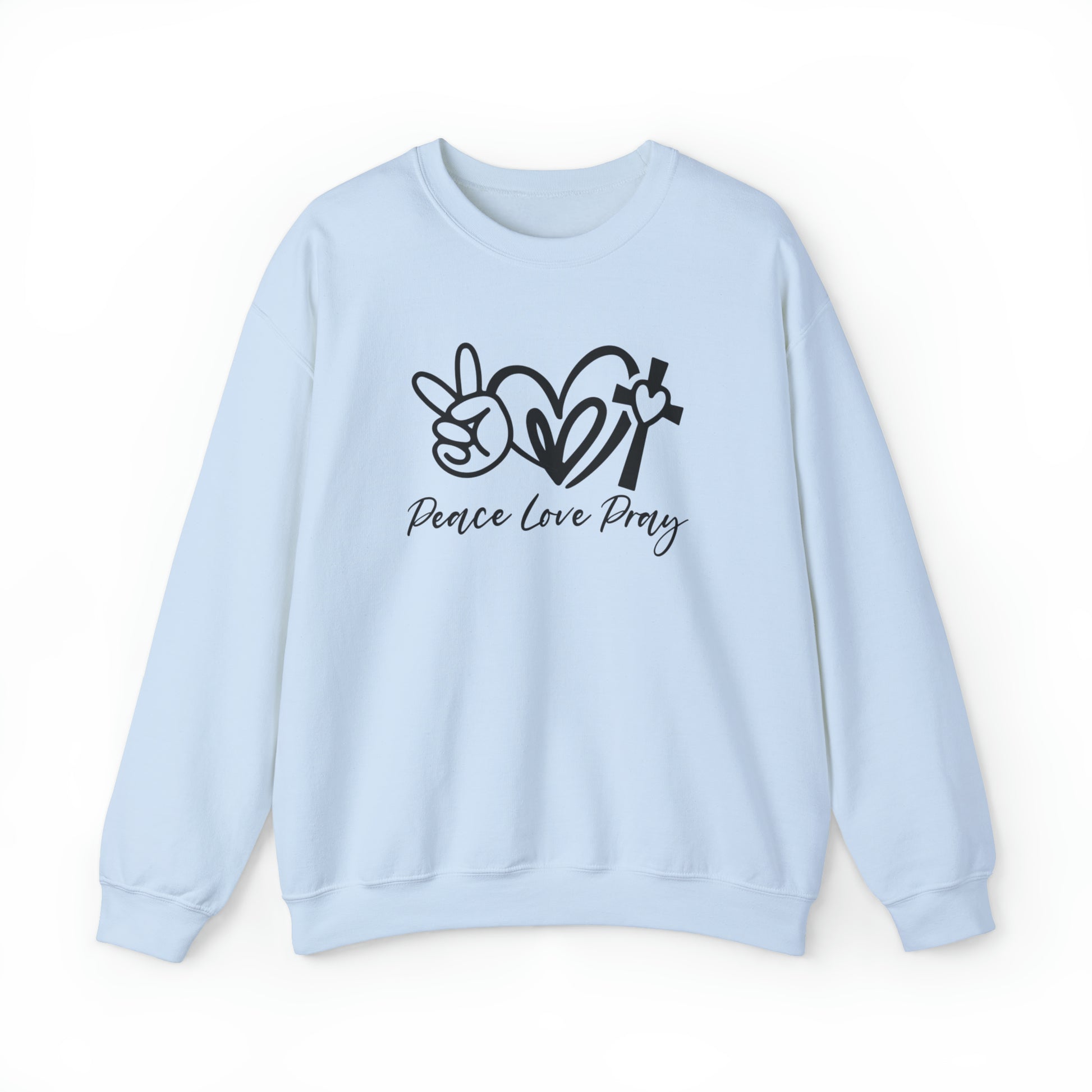 Peace Love Pray Christian Sweatshirt Light Blue tosave1life.com