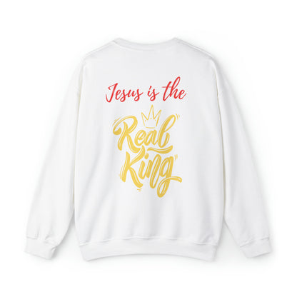 Jesus Is The Real King Christian Sweatshirt White tosave1life.com