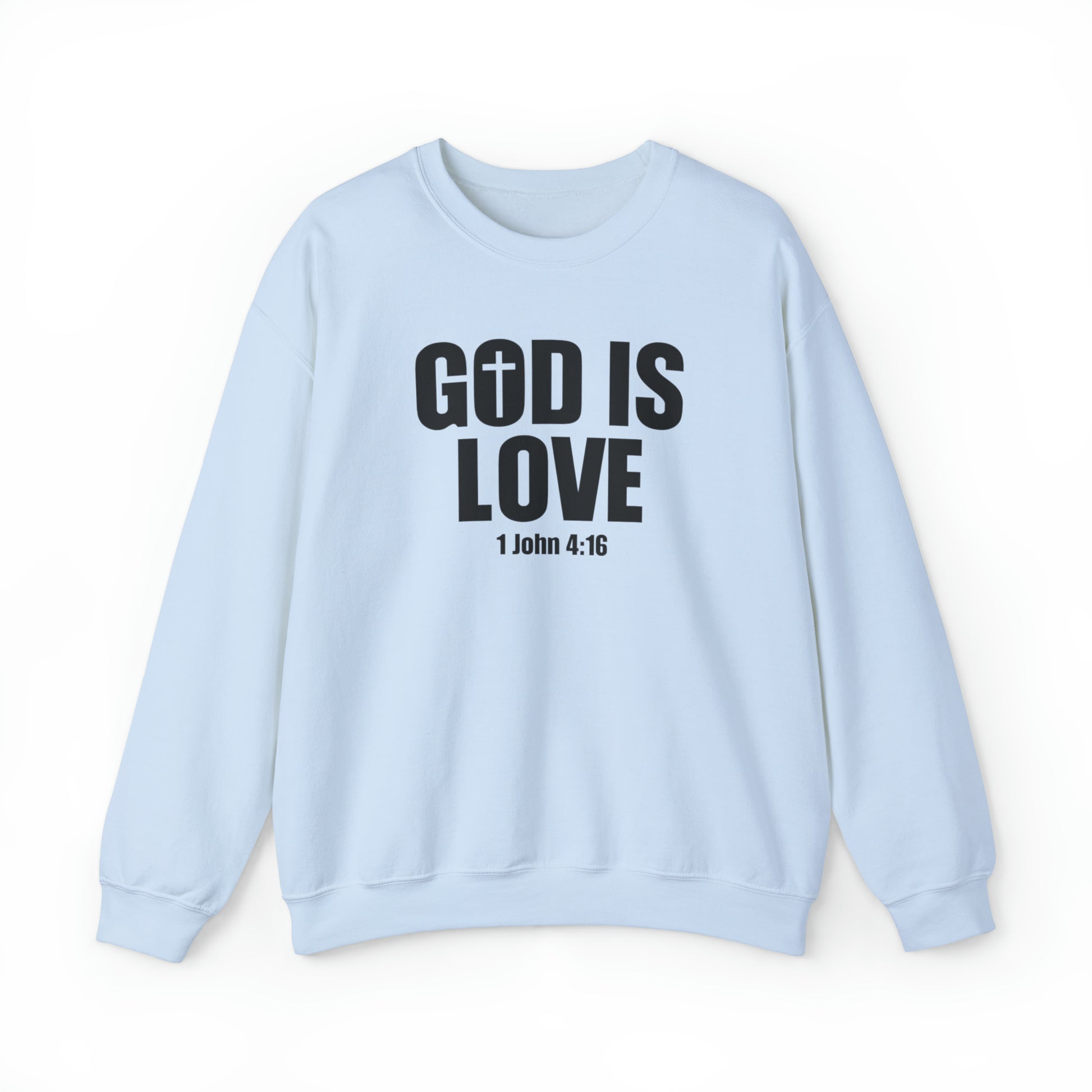 God Is Love Christian Sweatshirt Light Blue tosave1life.com