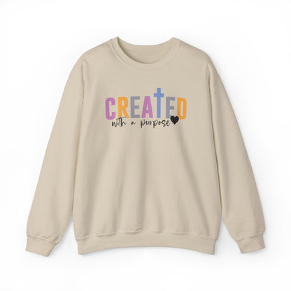 Created With a Purpose Christian Sweatshirt Sand tosave1life.com