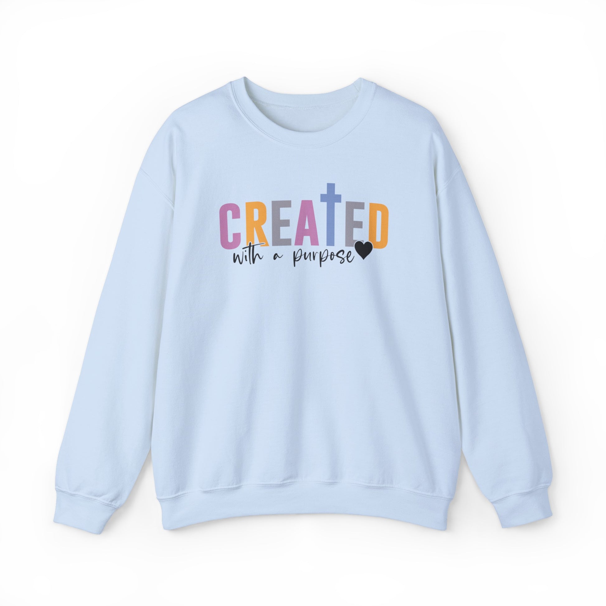 Created With a Purpose Christian Sweatshirt Light Blue tosave1life.com