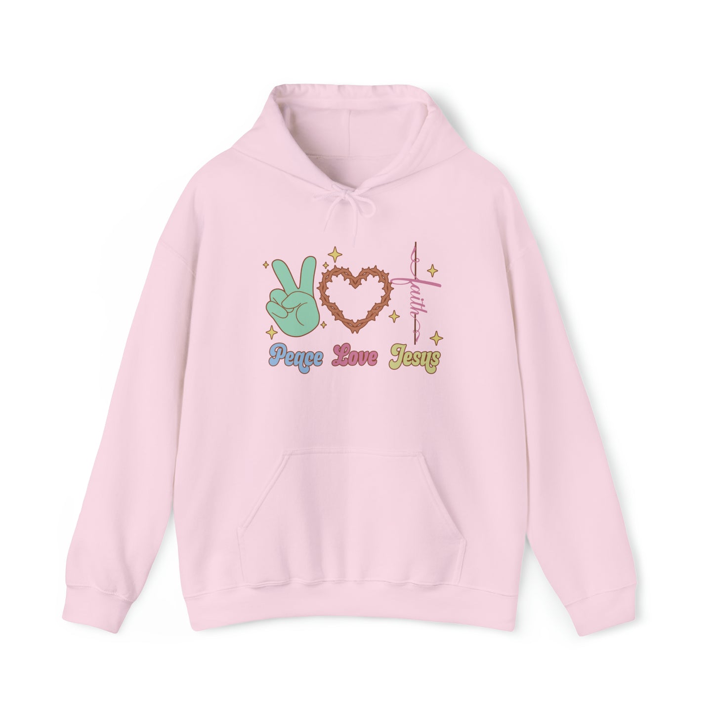 Peace Love Jesus Christian Hoodie Light Pink tosave1life.com