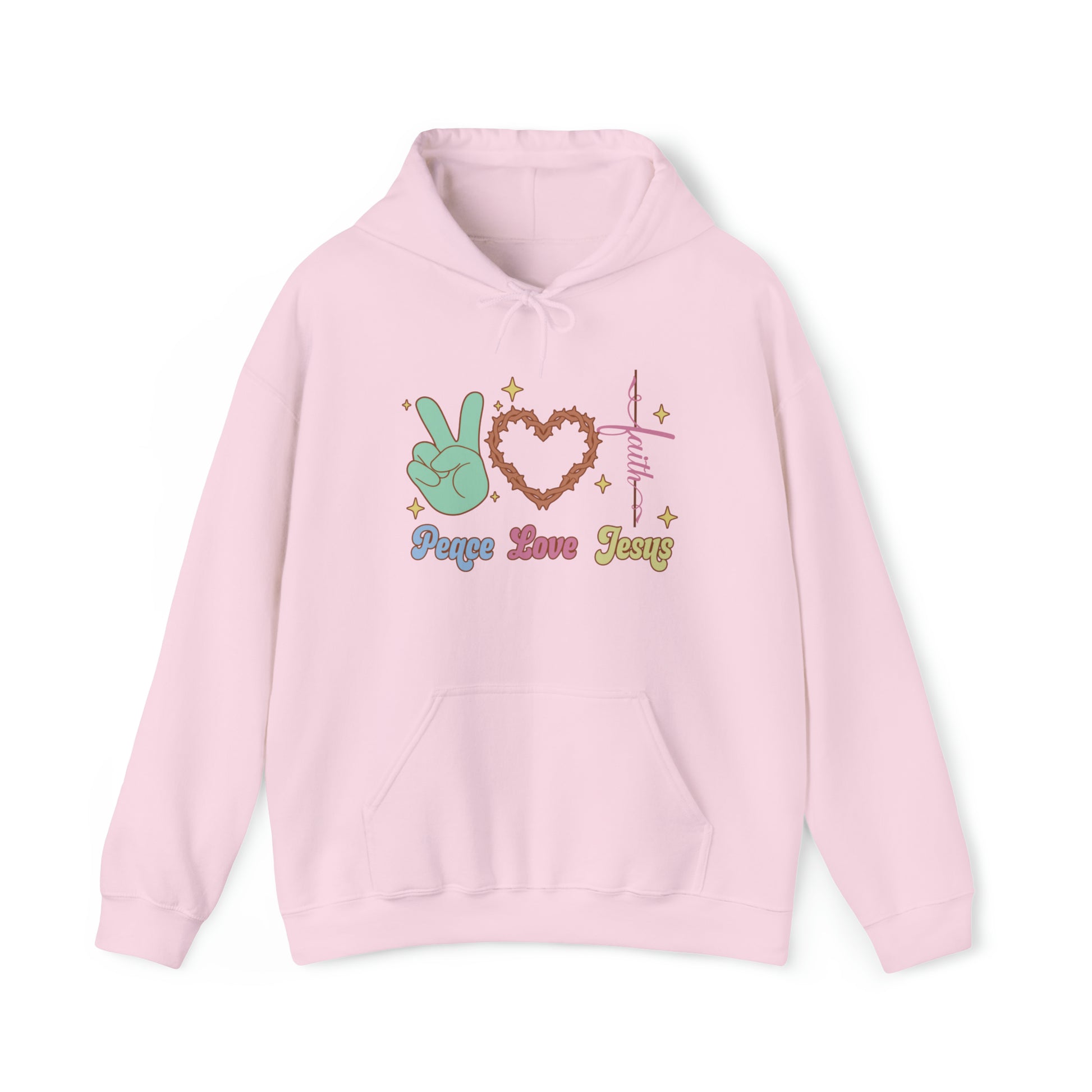 Peace Love Jesus Christian Hoodie Light Pink tosave1life.com