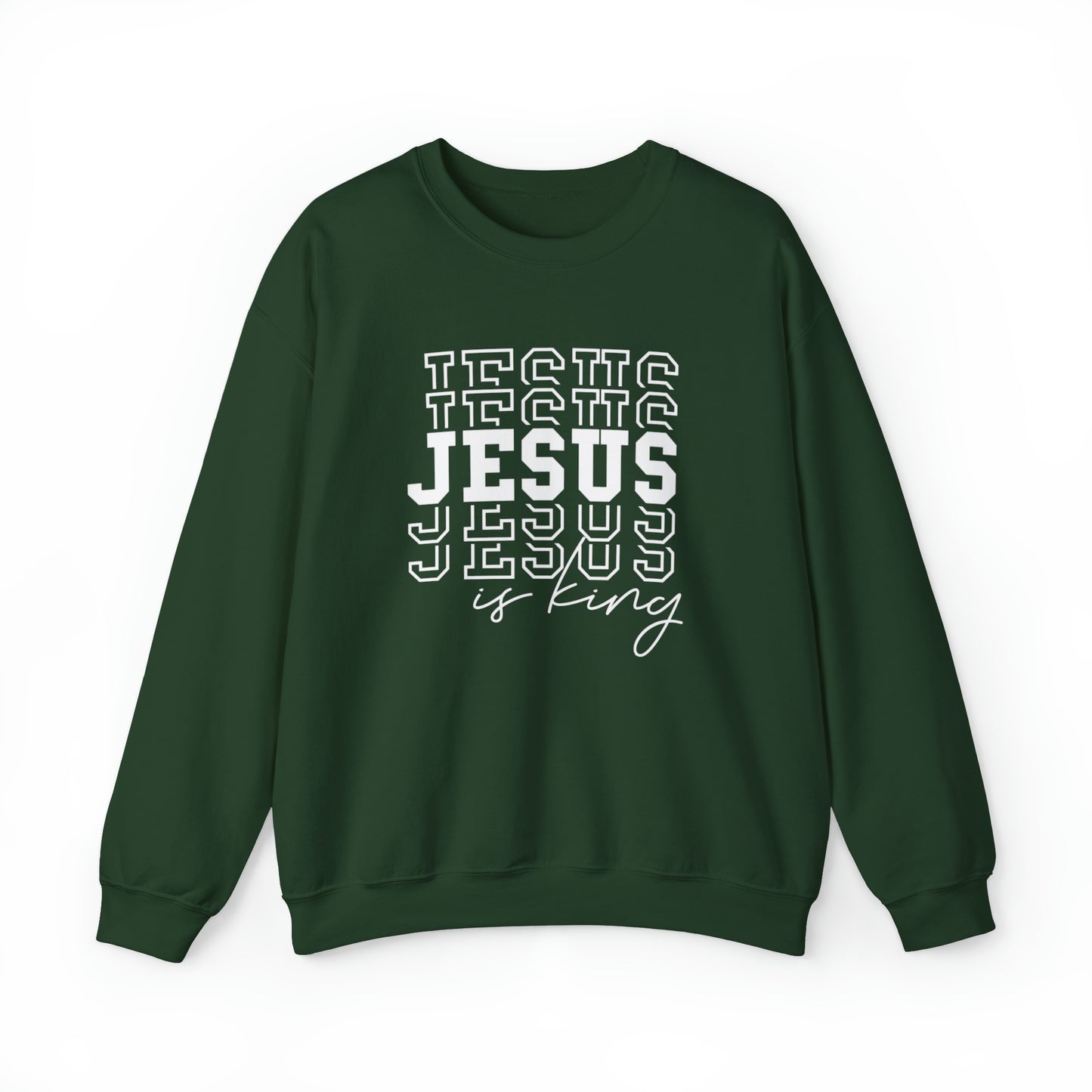 Jesus is King Christian Sweatshirt Forest Green tosave1life.com