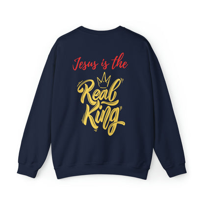 Jesus Is The Real King Christian Sweatshirt Navy tosave1life.com