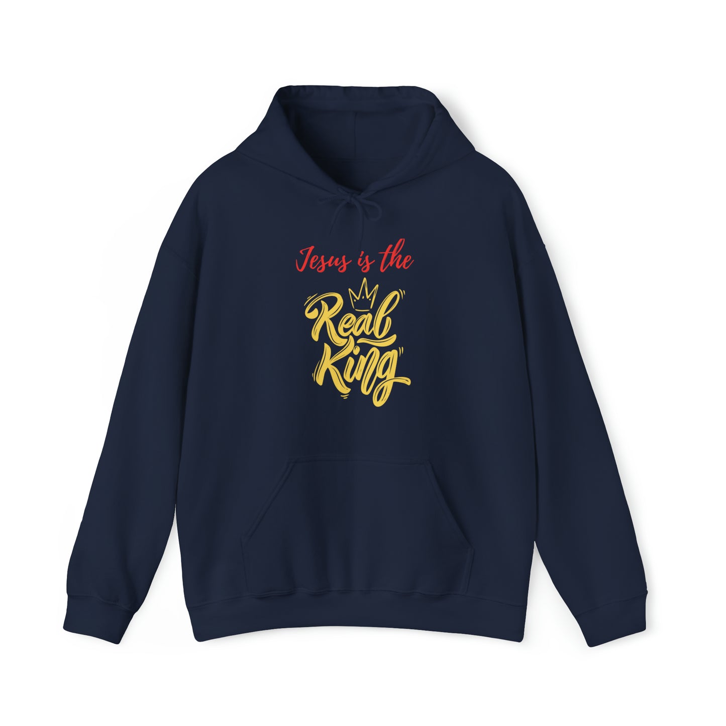 Jesus Is The Real King Christian Hoodie Navy tosave1life.com