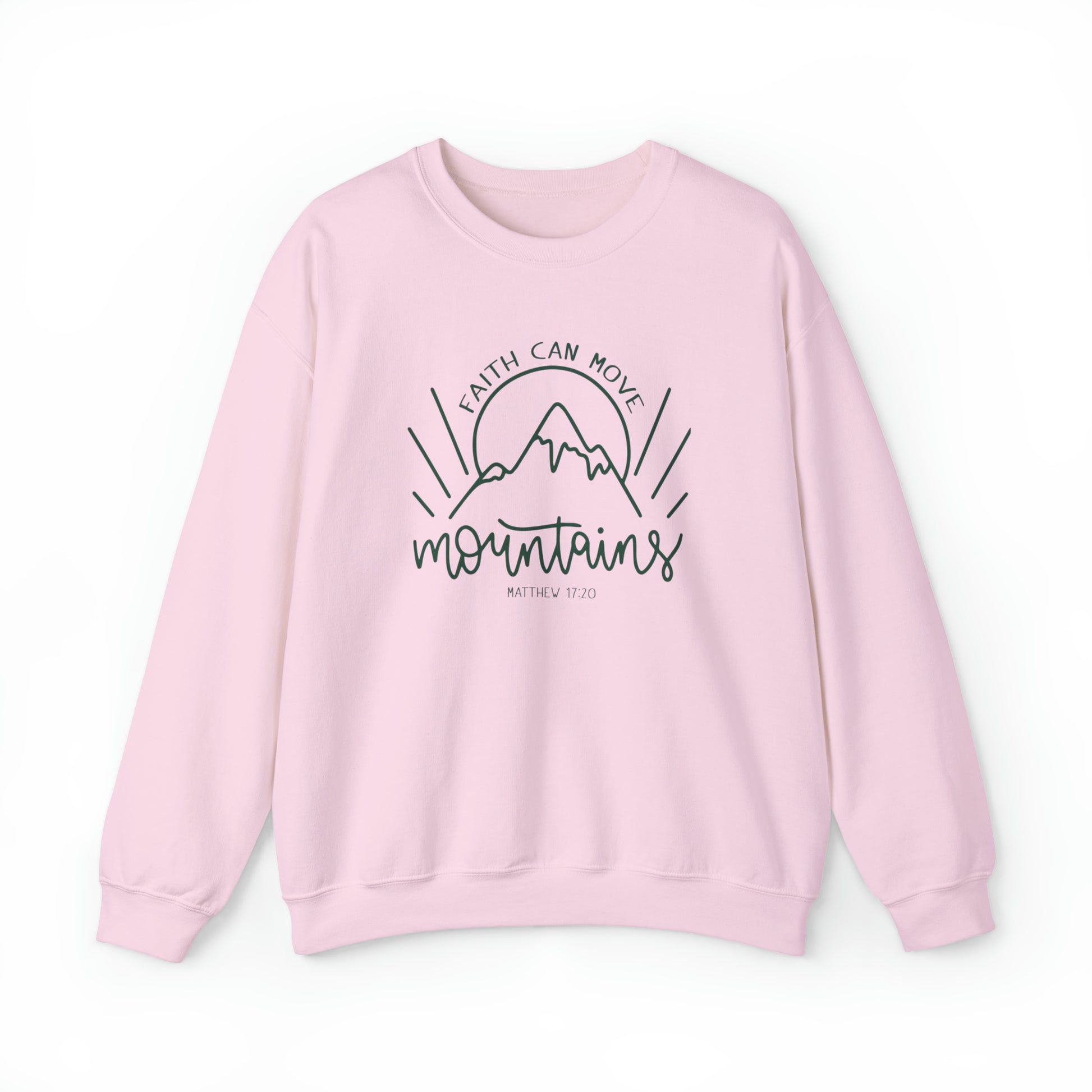 Faith Can Move Mountains Christian Sweatshirt Light Pink tosave1life.com