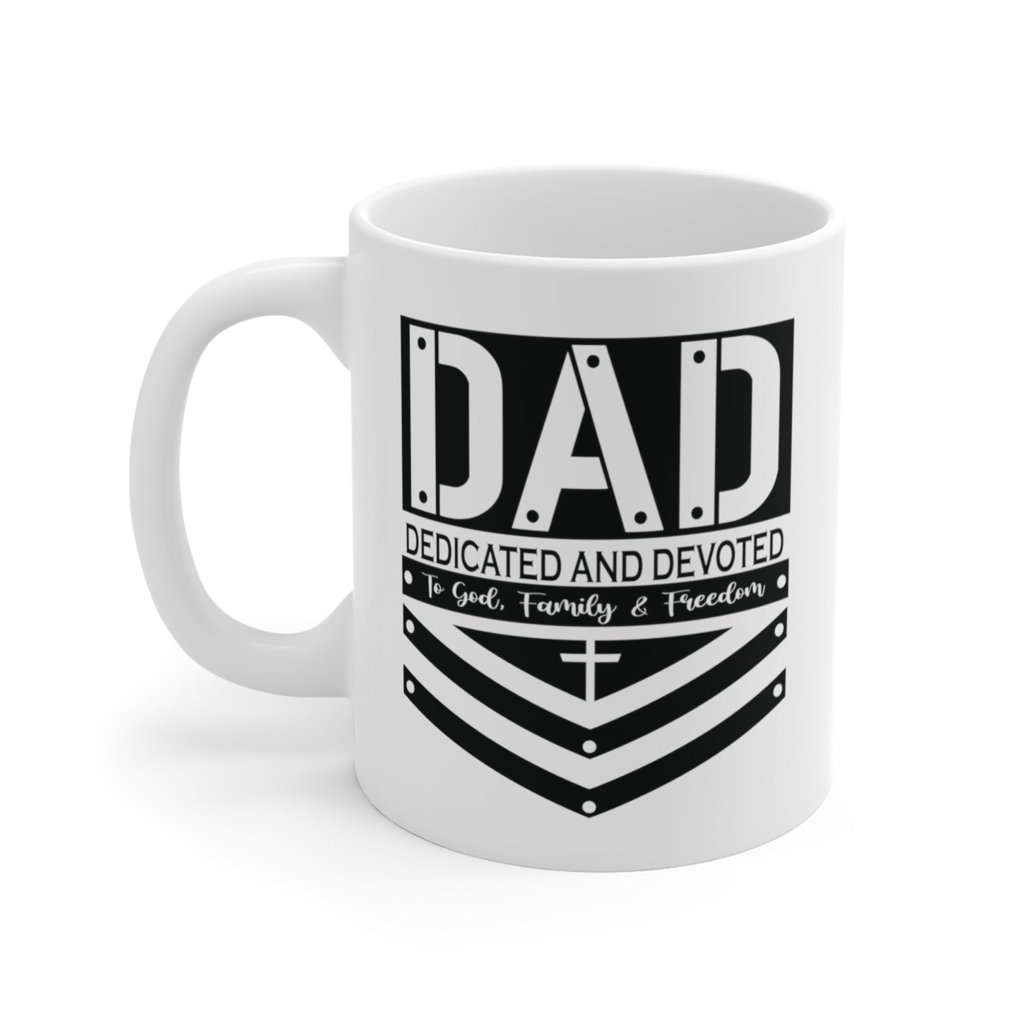 Dad Dedicated and Devoted Christian Mug