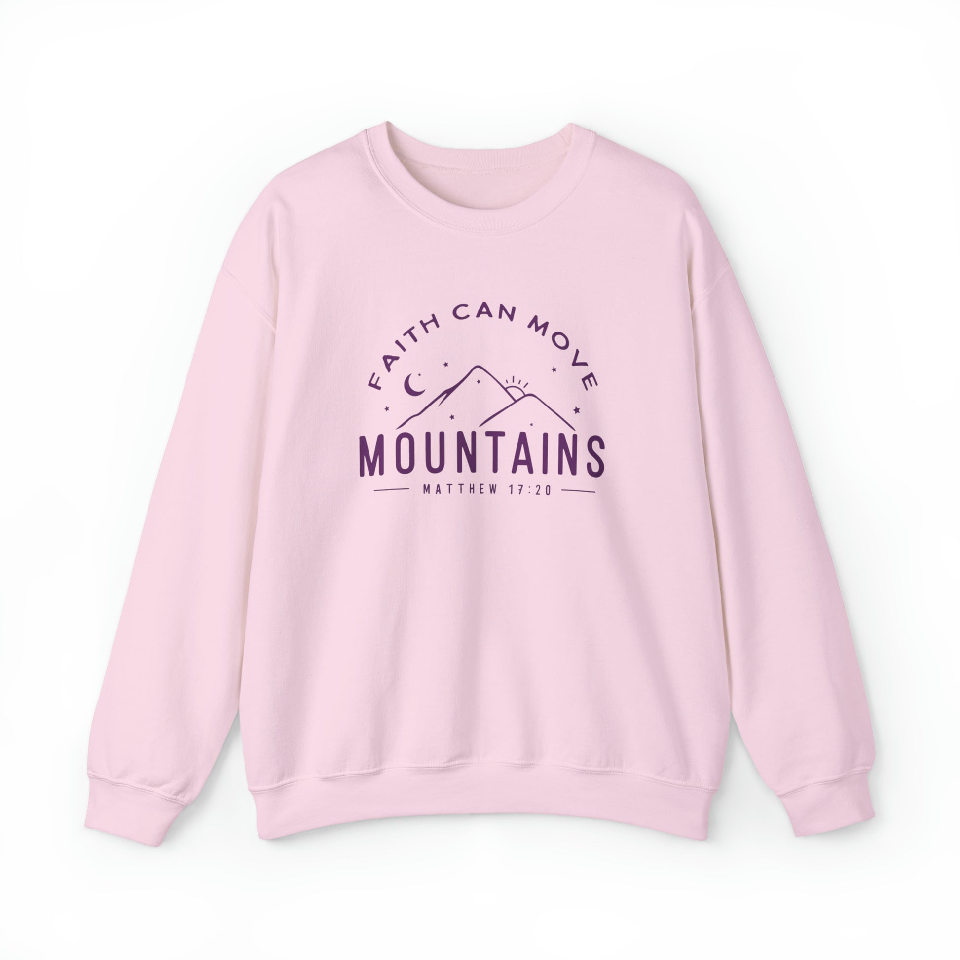 Faith Can Move Mountains Christian Sweatshirt Light Pink tosave1life.com