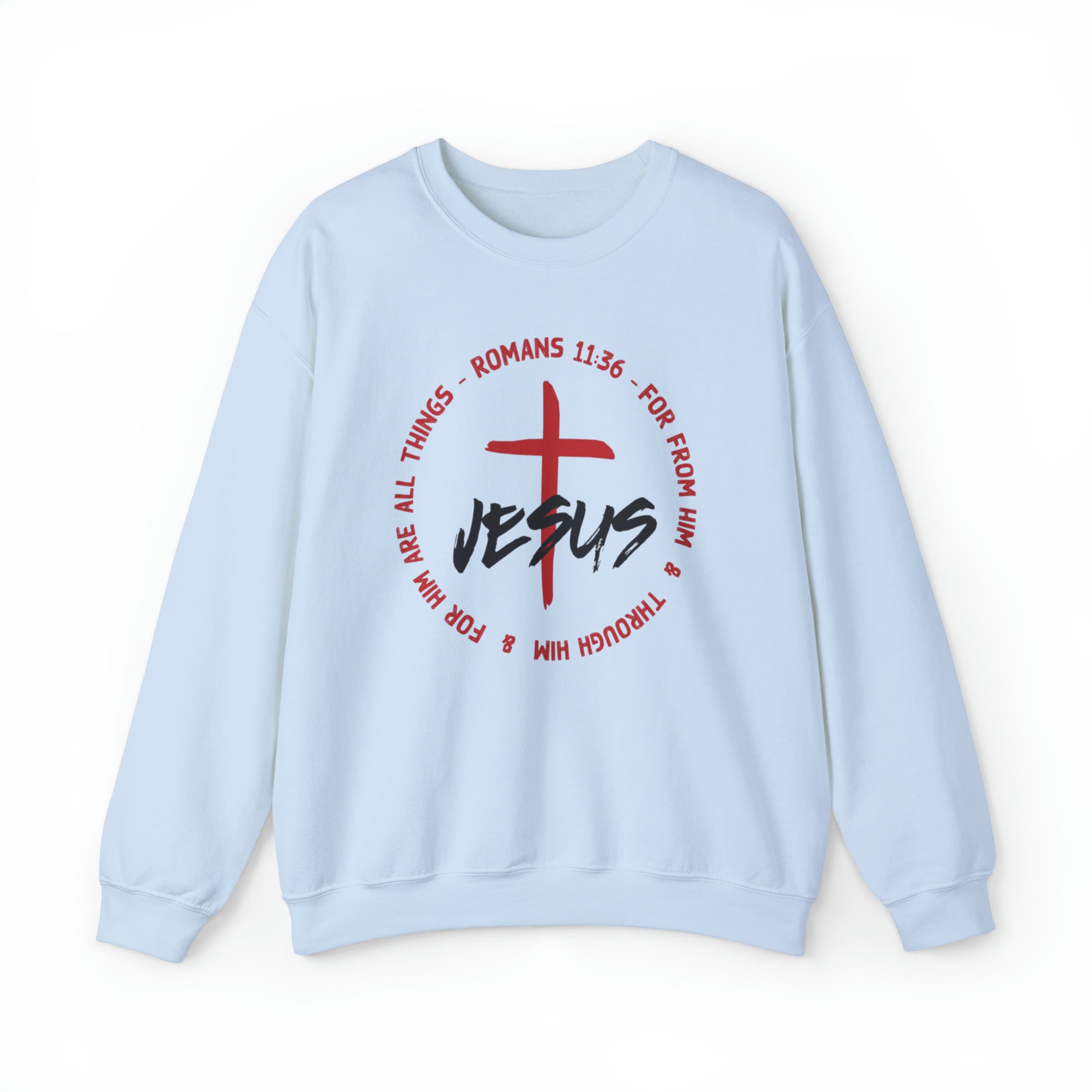 Jesus Romans 11:36 Christian Sweatshirt Light Blue tosave1life.com