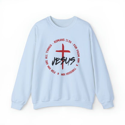 Jesus Romans 11:36 Christian Sweatshirt Light Blue tosave1life.com