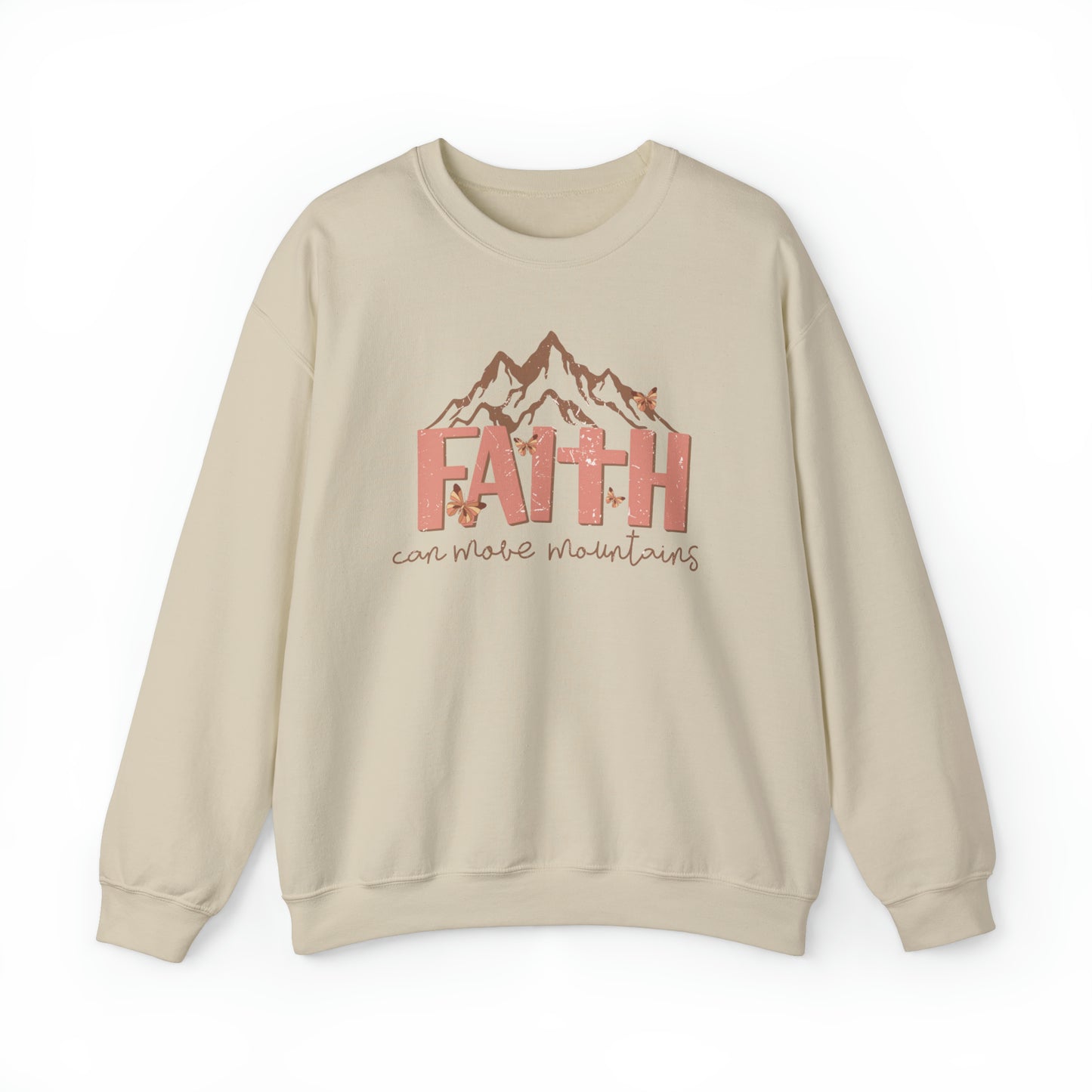 Faith Can Move Mountains Christian Sweatshirt Sand tosave1life.com