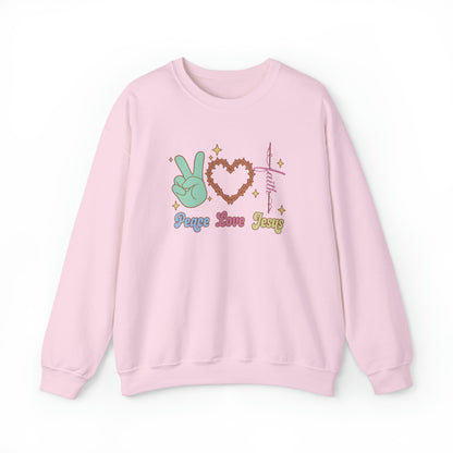 Peace Love Jesus Christian Sweatshirt Light Pink tosave1life.com