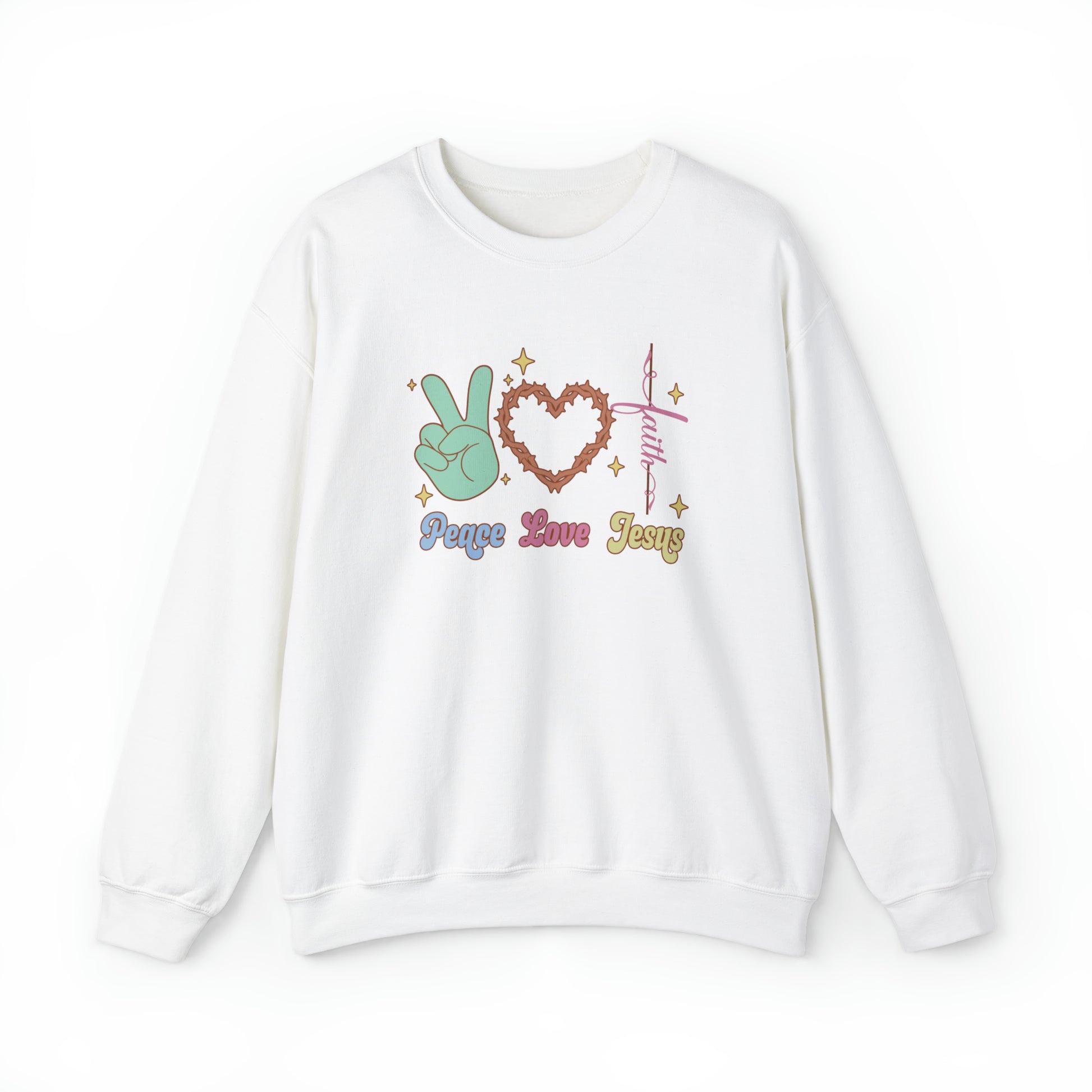 Peace Love Jesus Christian Sweatshirt White tosave1life.com