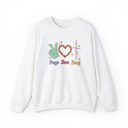 Peace Love Jesus Christian Sweatshirt White tosave1life.com