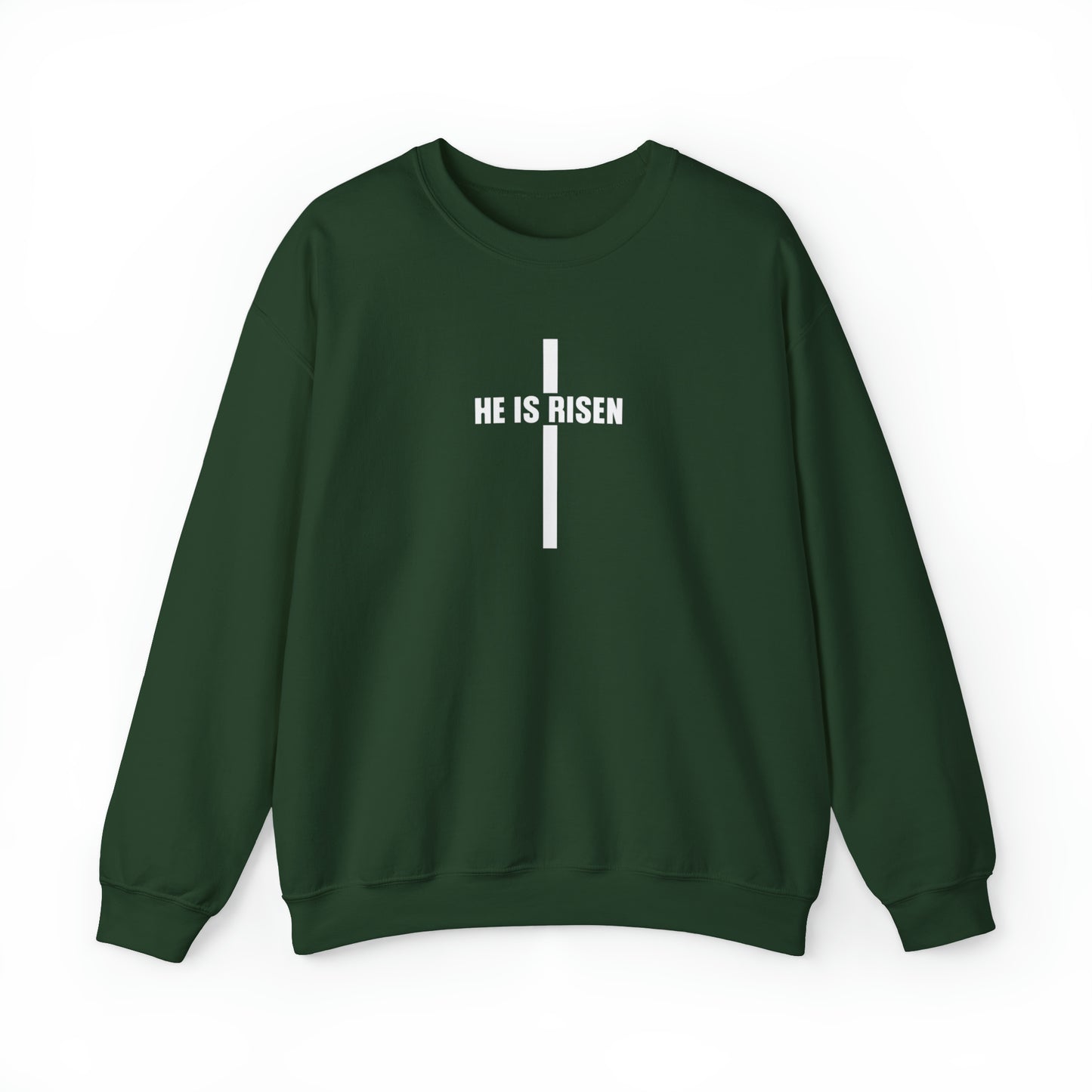 He Is Risen Christian Sweatshirt Forest Green tosave1life.com