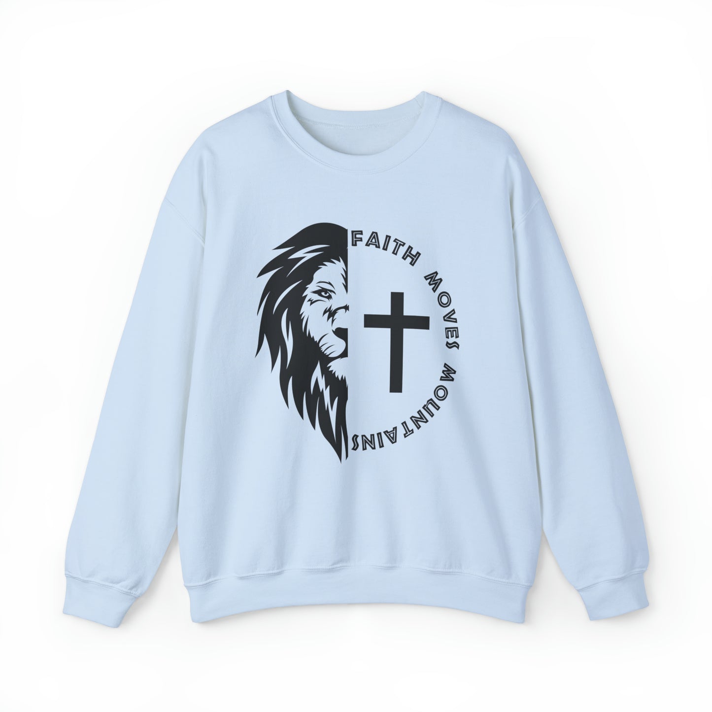 Faith Moves Mountains Christian Sweatshirt Light Blue tosave1life.com