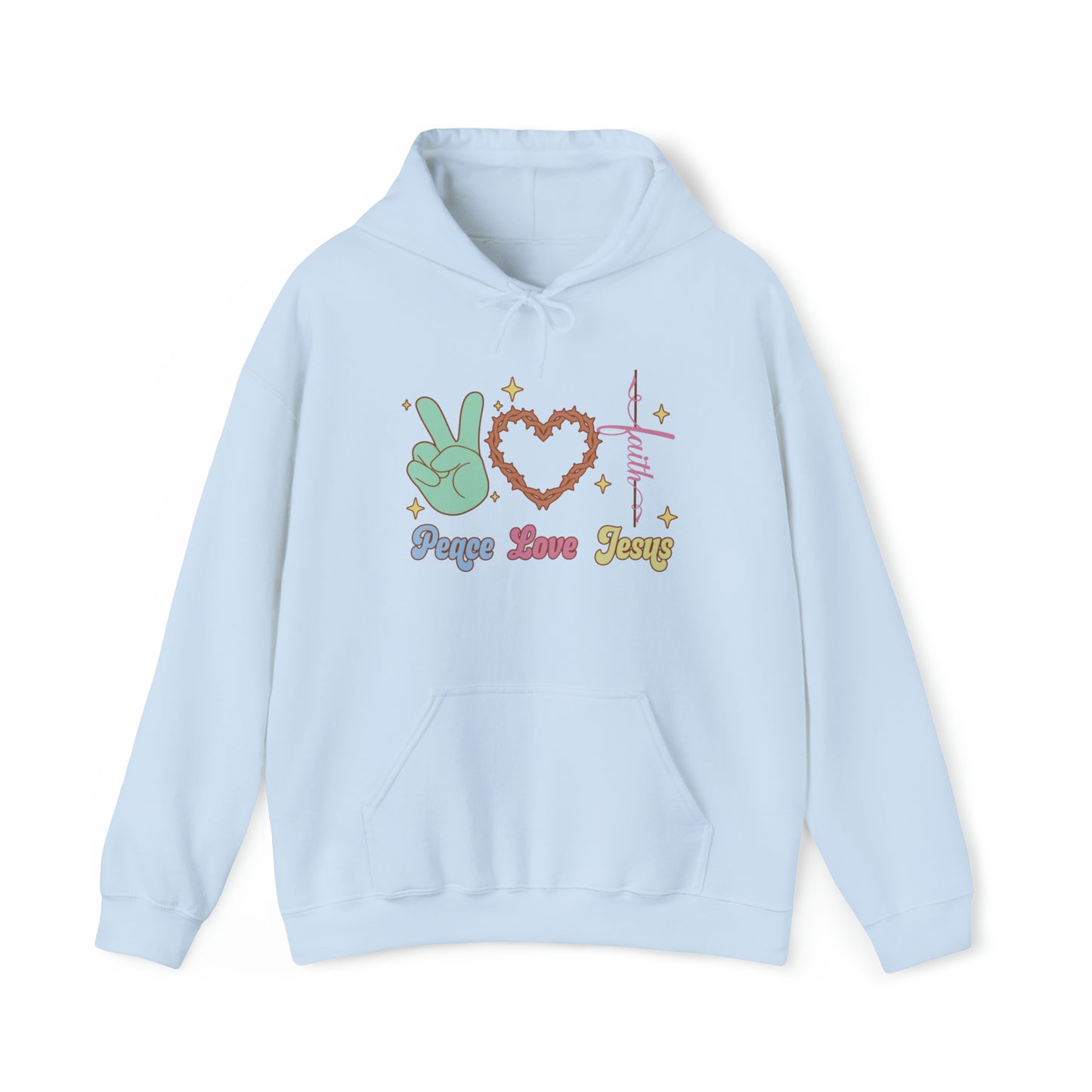 Peace Love Jesus Christian Hoodie Light Blue tosave1life.com