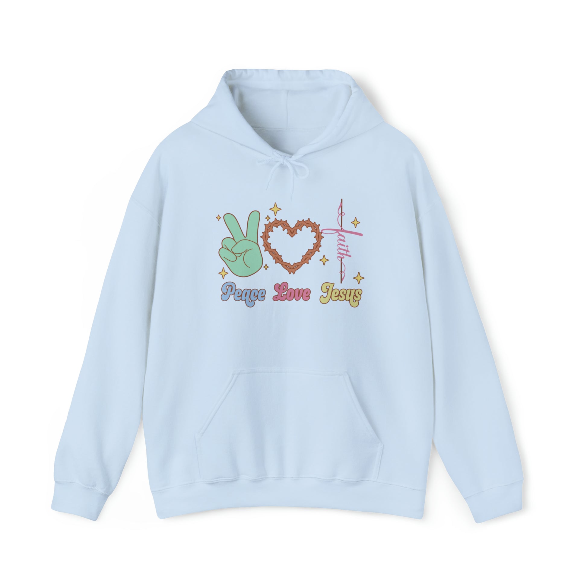 Peace Love Jesus Christian Hoodie Light Blue tosave1life.com