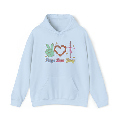 Peace Love Jesus Christian Hoodie Light Blue tosave1life.com