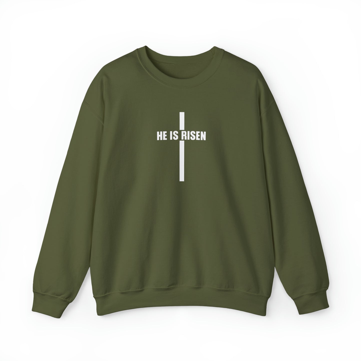 He Is Risen Christian Sweatshirt Military Green tosave1life.com