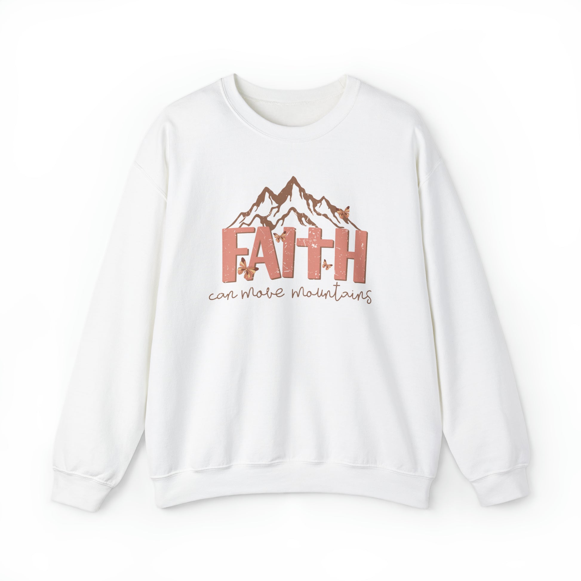 Faith Can Move Mountains Christian Sweatshirt White tosave1life.com