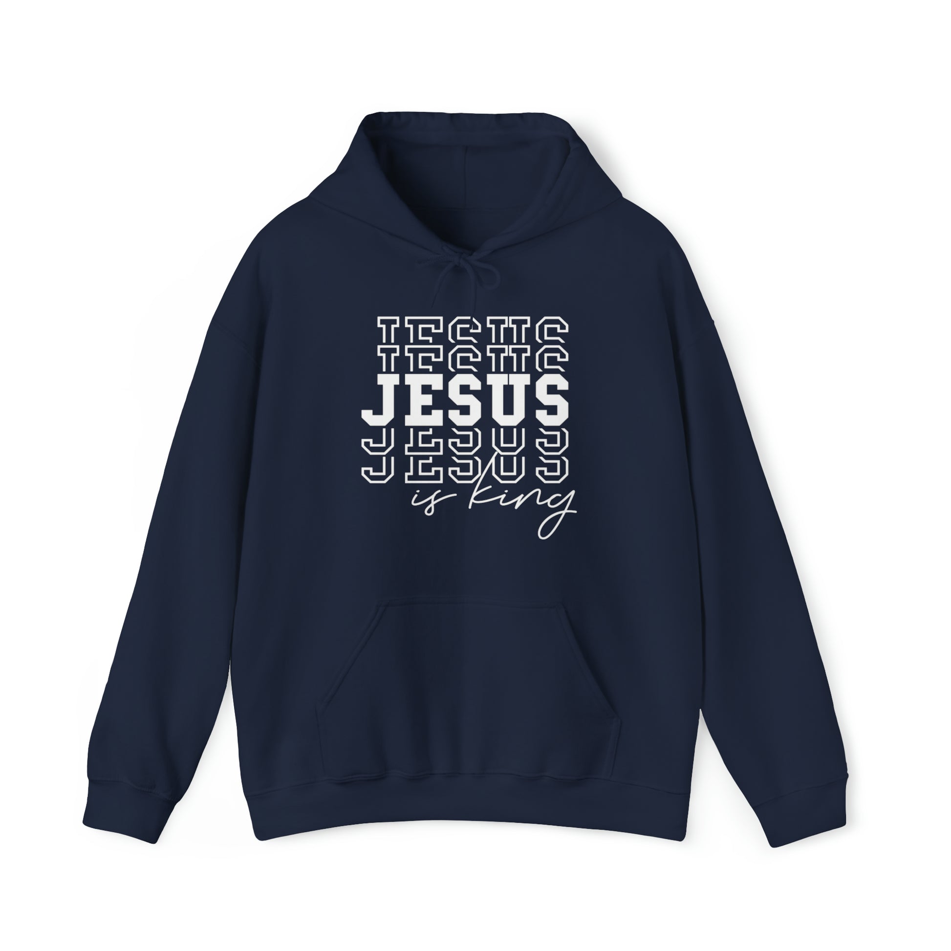 Jesus is King Christian Hoodie Navy tosave1life.com