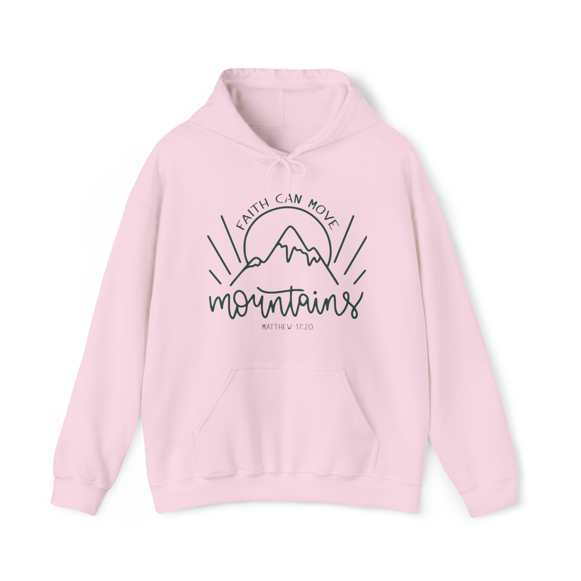 Faith Can Move Mountains Christian Hoodie Light Pink tosave1life.com