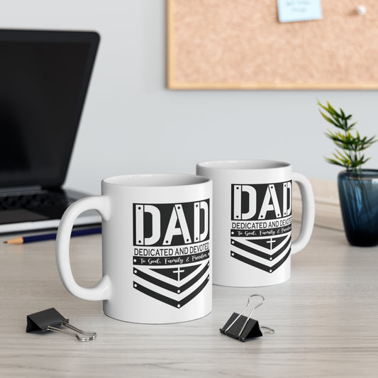 Dad Dedicated and Devoted Christian Mug