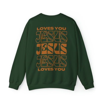 Jesus Loves You Christian Sweatshirt Forest Green tosave1life.com