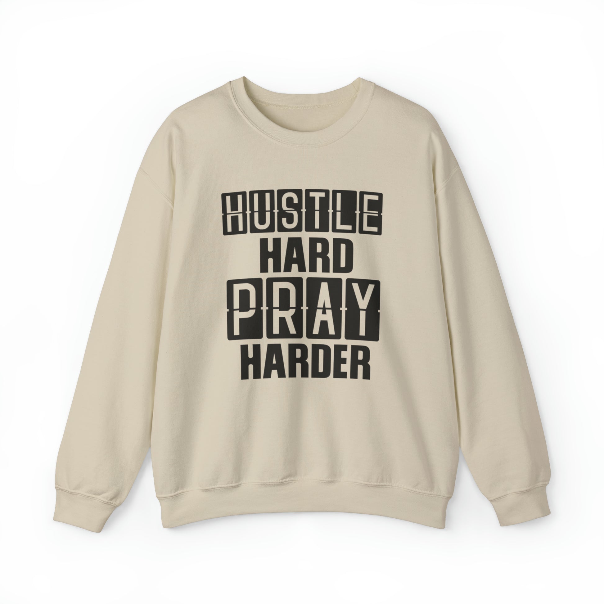 Hustle Hard Pray Harder Christian Sweatshirt Sand tosave1life.com