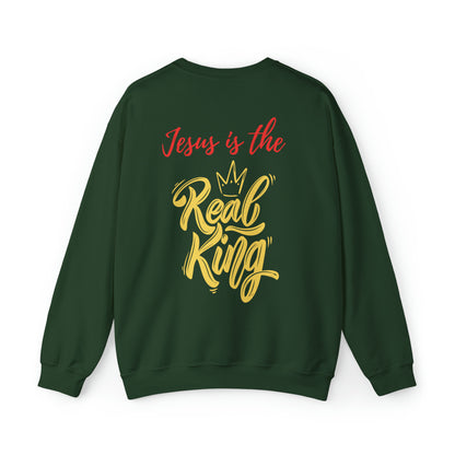 Jesus Is The Real King Christian Sweatshirt Forest Green tosave1life.com