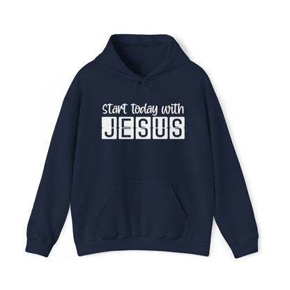 Start Today With Jesus Christian Hoodie Navy tosave1life.com