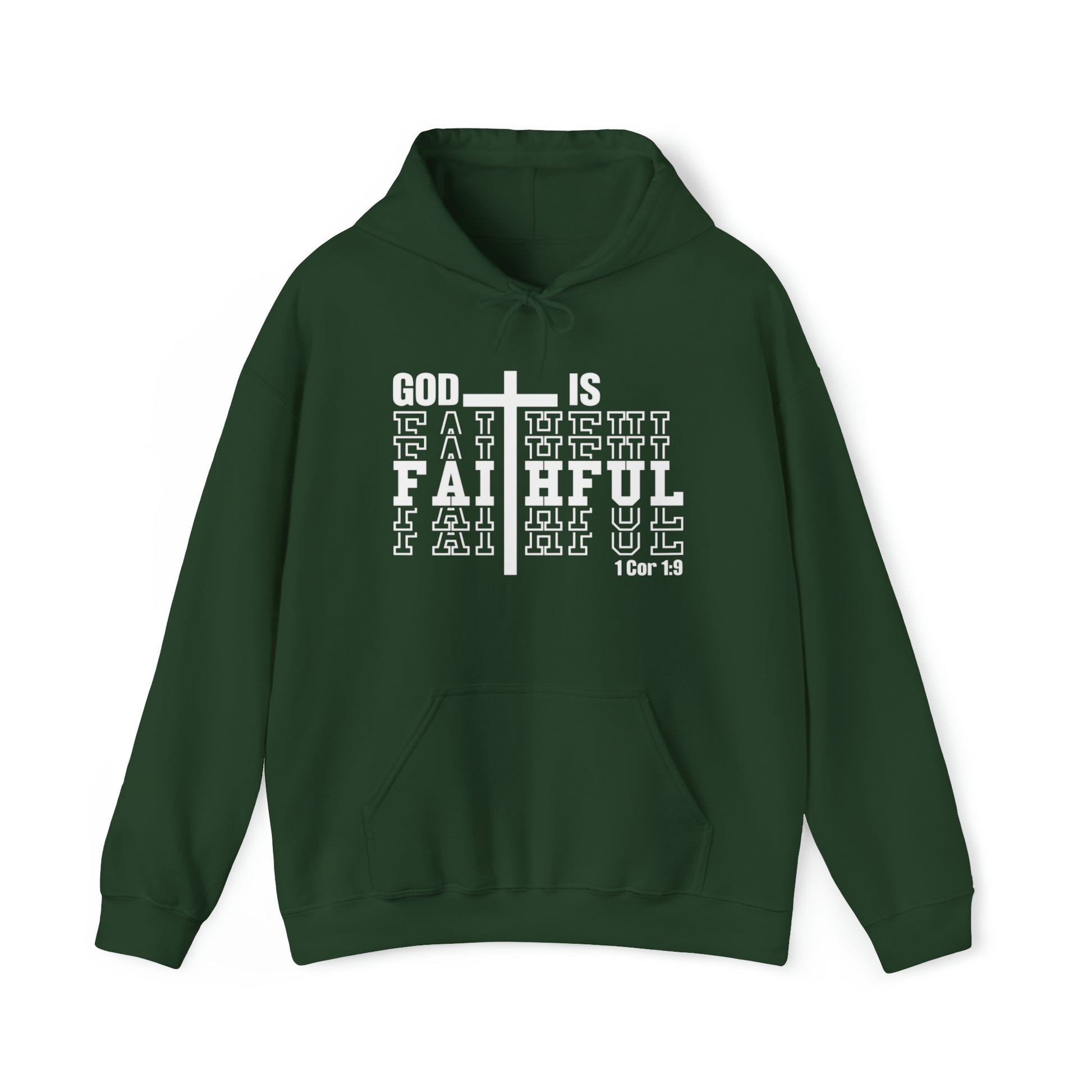 God Is Faithful Christian Hoodie Forest Green tosave1life.com