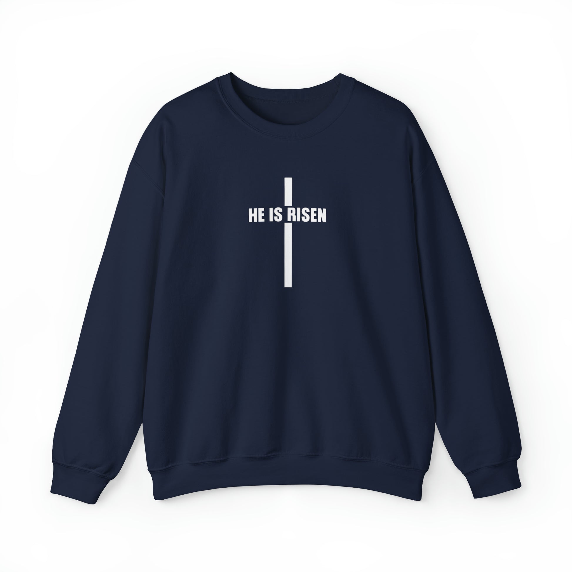 He Is Risen Christian Sweatshirt Navy tosave1life.com