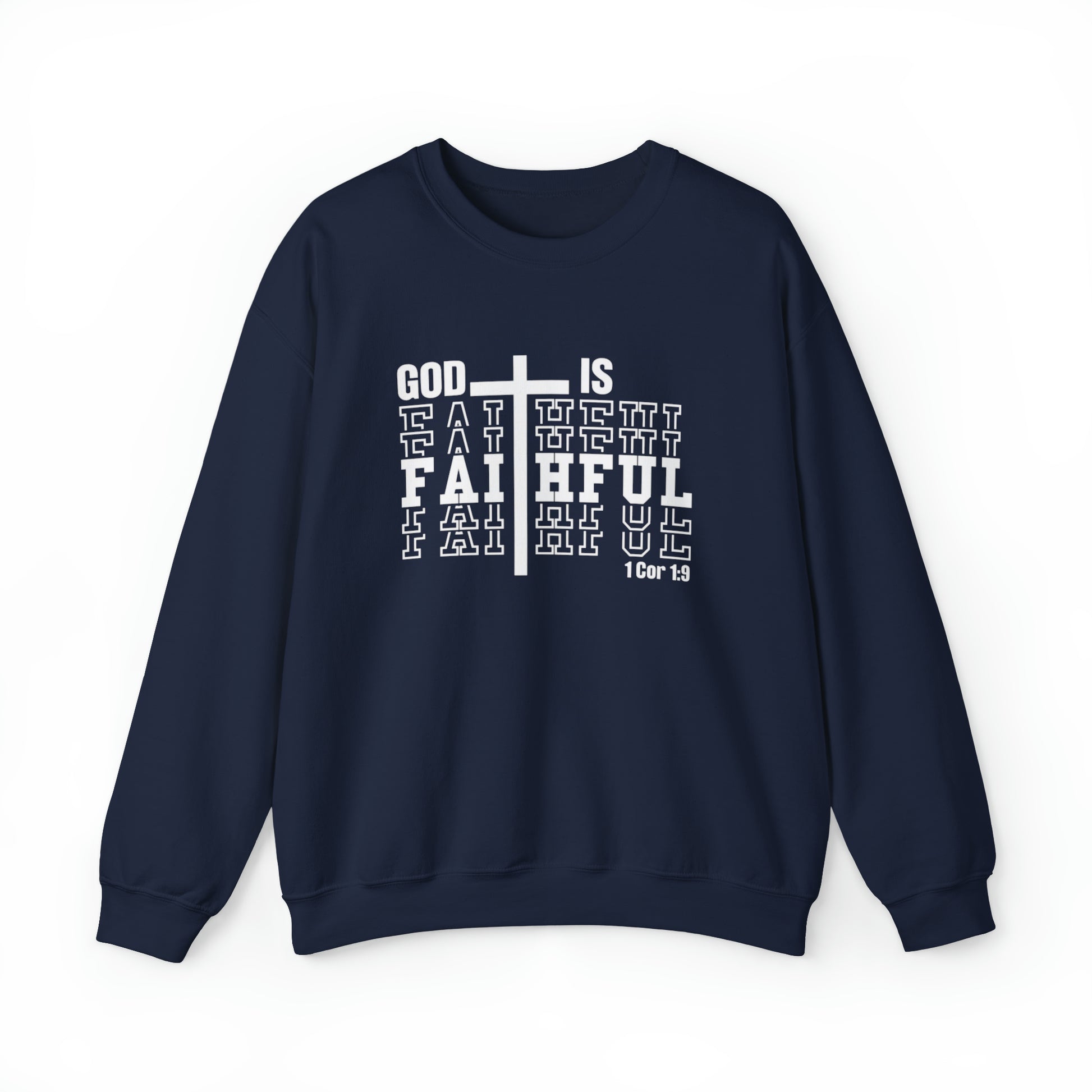 God is Faithful Christian Sweatshirt Navy tosave1life.com